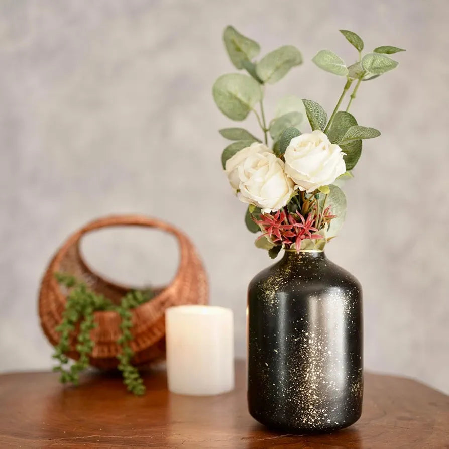Behoma Metal Flower Vase Spotted Black Flowers not Included