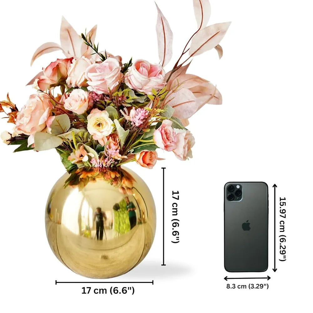 Behoma Metal Ball Round Flower Vase for Home Decor Gold Medium Flowers not Included