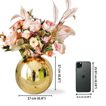 Behoma Metal Ball Round Flower Vase for Home Decor Gold Medium Flowers not Included