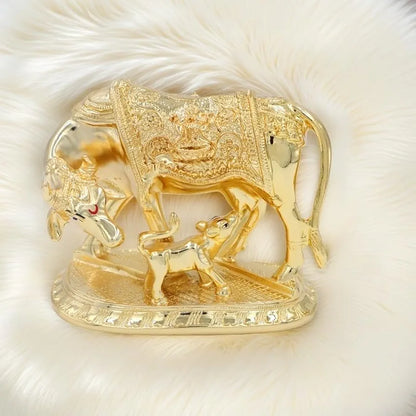Jaipur Ace Kamdhenu Cow With Calf Statue Standard Size Golden Big Golden Cow