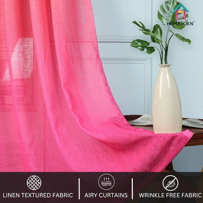 Homadorn Ombre Printed Linen Textured Sheer Curtains Orange + Pink