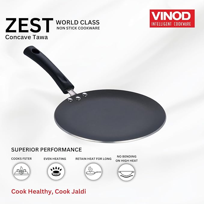 Vinod Zest Aluminium Non Stick Concave Tawa - 26.5 cm | Roti/Chapati/Paratha/Dosa Tawa | 4mm Thick