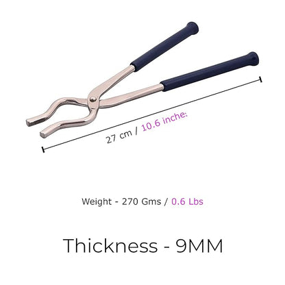 Hazel Stainless Steel Matte Finish Pakkad Tong Pakad Chimta 9 mm Two Side with Rubber Grip