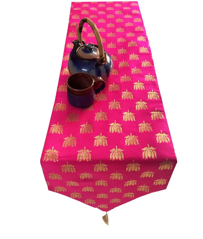 Pink Parrot Jacquard Silk Table Runner Colour Pink