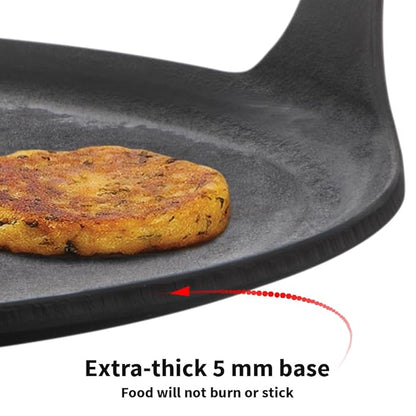 Hawkins Futura 27 cm Cast Iron Dosa Tava, Pre-seasoned Flat Tawa for Roti Black