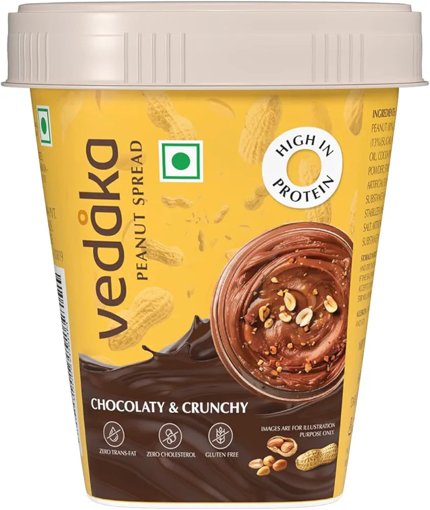 Amazon Brand – Vedaka Chocolate Crunchy Peanut Butter | 500 g | 25% Protein | Healthy Nut Butter Spread | Zero Cholesterol & Zero Trans Fat | Fibre-Rich | No Palm Oil