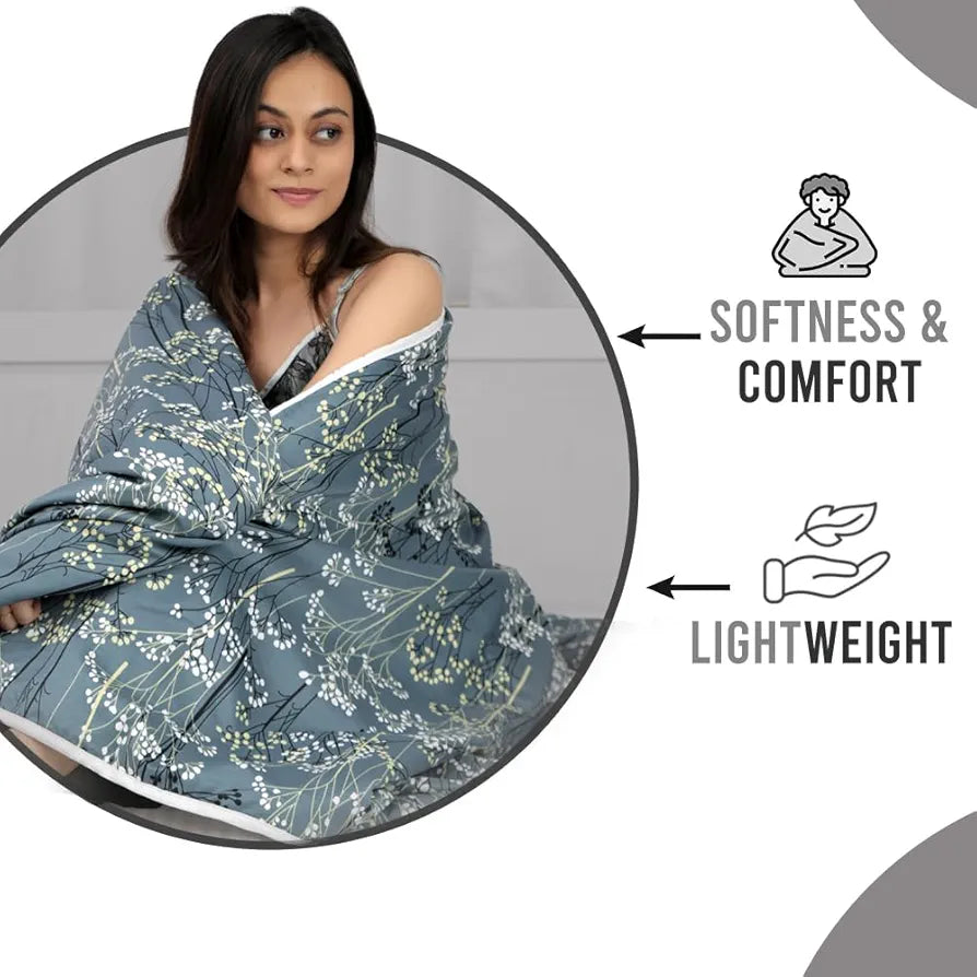 Divine Casa Microfibre All Weather Lightweight 120 GSM Printed Reversible Double Bed Quilt Comforter Blanket TC - 144 Colour Light Grey and White