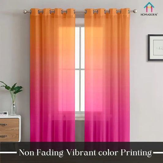 Homadorn Ombre Printed Linen Textured Sheer Curtains Orange + Pink