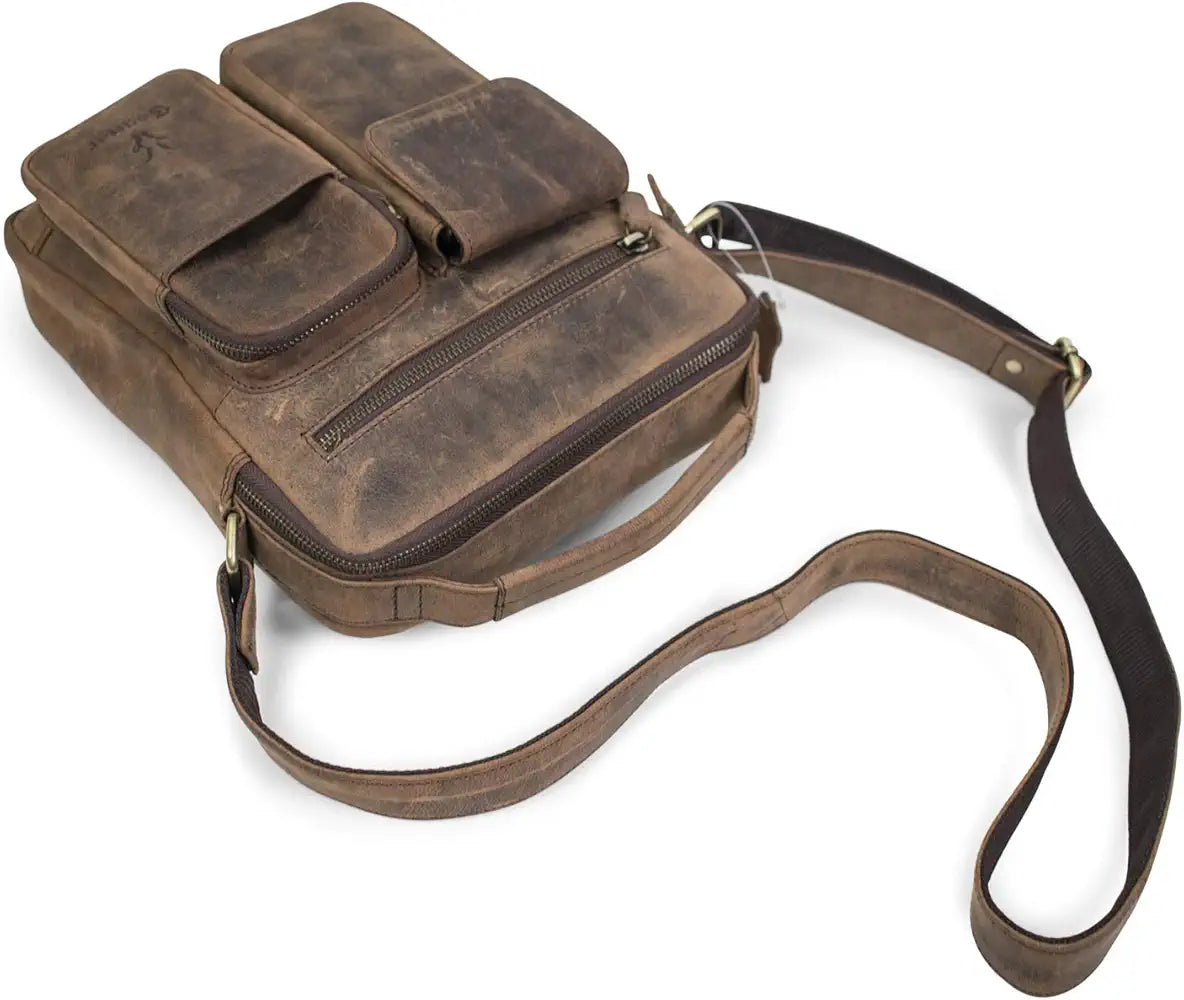 Goatter Hunter Leather 11”Inch Multi Pocket Men's Messenger Bags,  GTHT-07