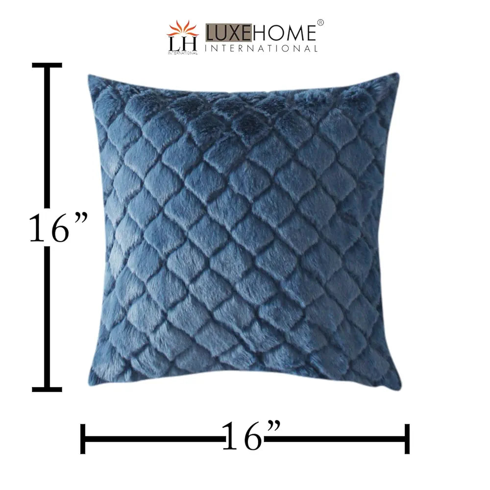 Luxe Home Cushion Cover Duble Side Rabbit Fur Diamond Design Covers Set of 2 Colour Blue