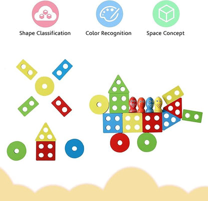 Kidology Kids Wooden Stacking Toys Shape Sorting Board & Wooden Toddler 21 Pcs