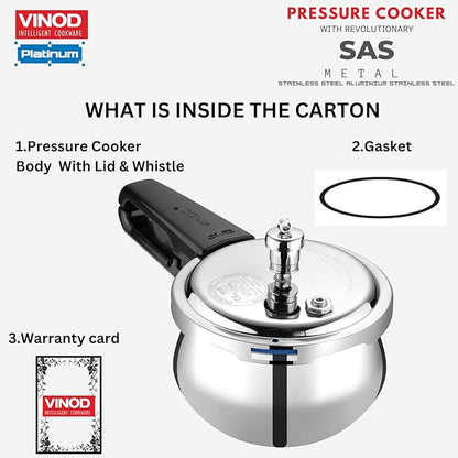 Vinod Splendid Plus Stainless Steel Pressure Cooker Outer Lid 1.5 Litres | SAS Bottom Handi Cooker | Induction and Gas Base
