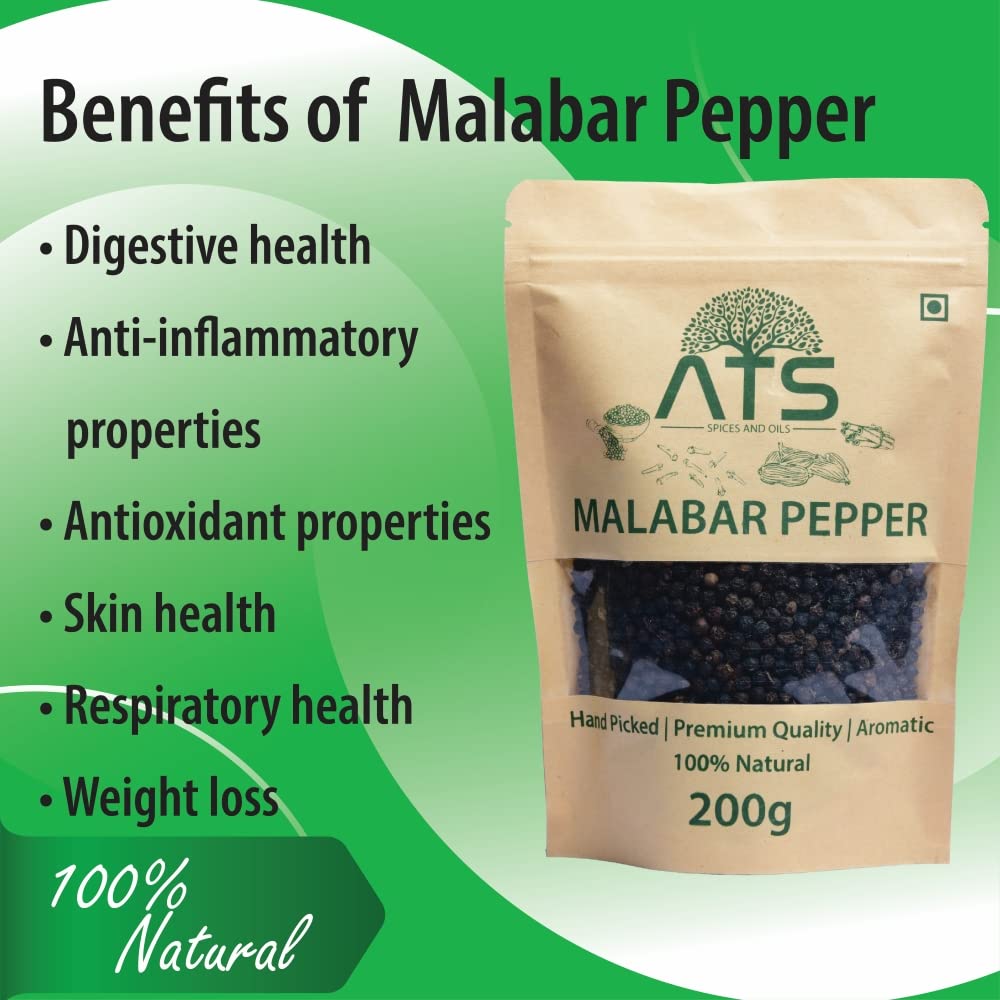 ATS Natural Premium Malabar Black Pepper Whole  - 200 gms
