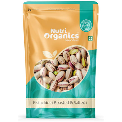 Nutri Organics Pista Dry Fruits Roasted and Salted Pistachio 200 gram - Roasted with Pink Salt, No Added Oils Ziplock Pouch