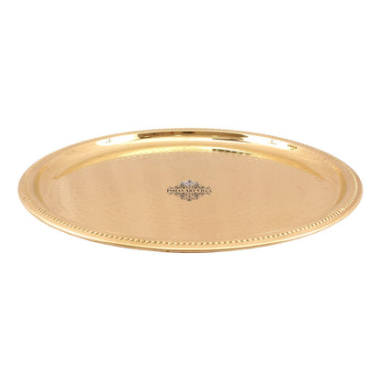 Indian Art Villa Hammered Brass Serving Plate 14.1" Inch, Gold