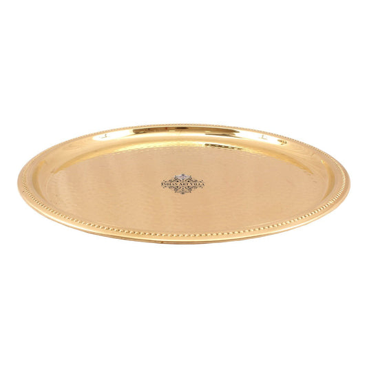 Indian Art Villa Hammered Brass Serving Plate 14.1" Inch, Gold
