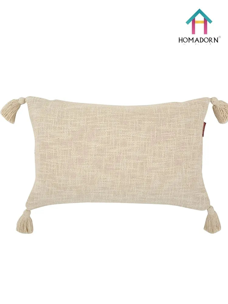Homadorn Luxury Cotton Handmade Decorative Boho Throw Pillow Covers Off White