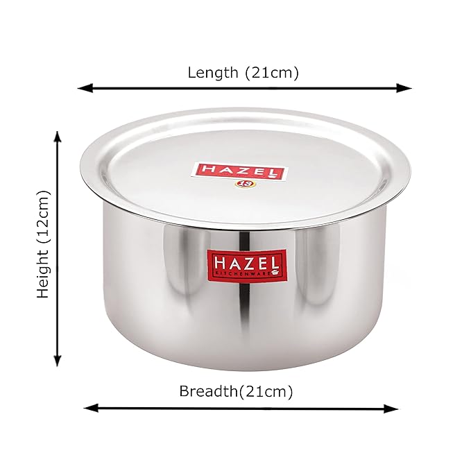 Hazel Alfa Stainless Steel Tope Patila with Lid Round Bottom Boiling Vessels Bhagona Dekchi (2.4 Litre)