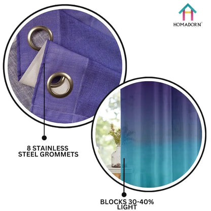 Homadorn Ombre Printed Linen Textured Sheer Curtains Purple + Teal Blue