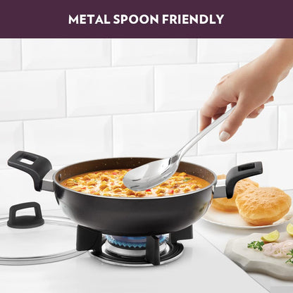 Borosil Granito Non-stick Kadhai With Glass Lid | Induction Friendly | Granite Finish | Pfoa-free | 28 Cm Diameter