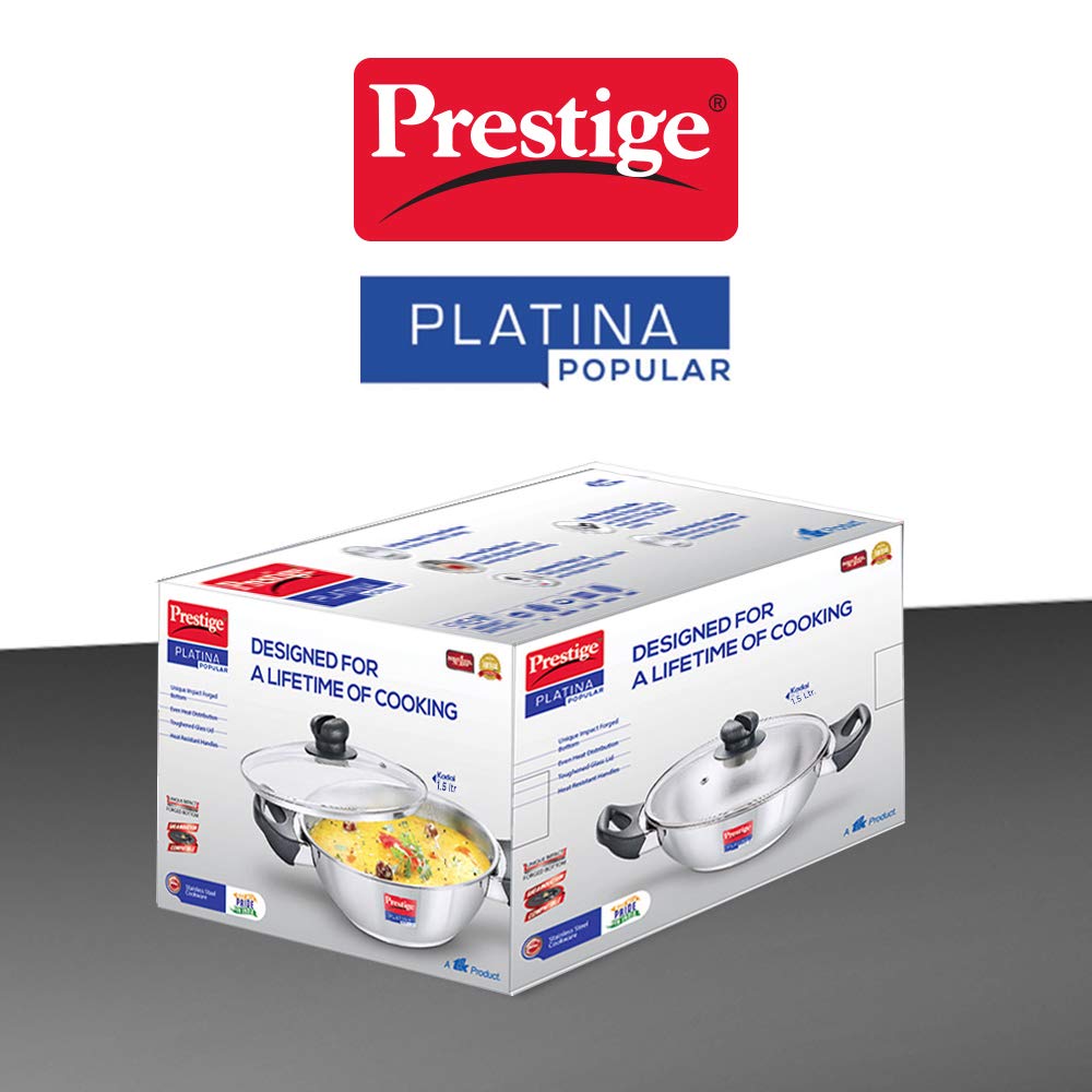 Prestige SS Platina Popular Kadai, 200 mm (Stainless Steel, Silver)