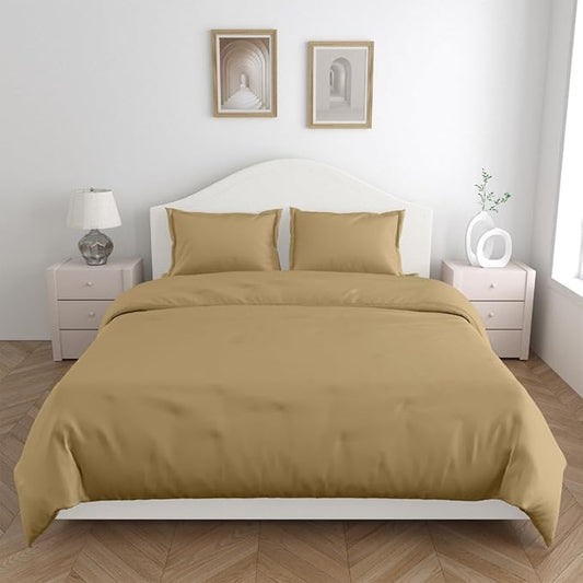 Haus & kinder Cotton Plain Solid Bedsheet for King Size 2 Pillow Covers | Colour Taupe