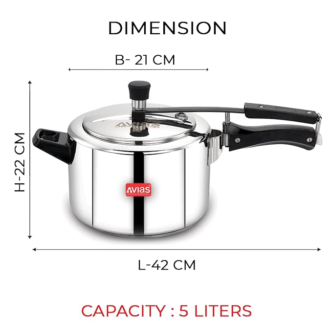 Avias Ceres Stainless Steel Inner Lid Pressure Cooker 5L Cooker/Induction Friendly 1.2mm Thickness