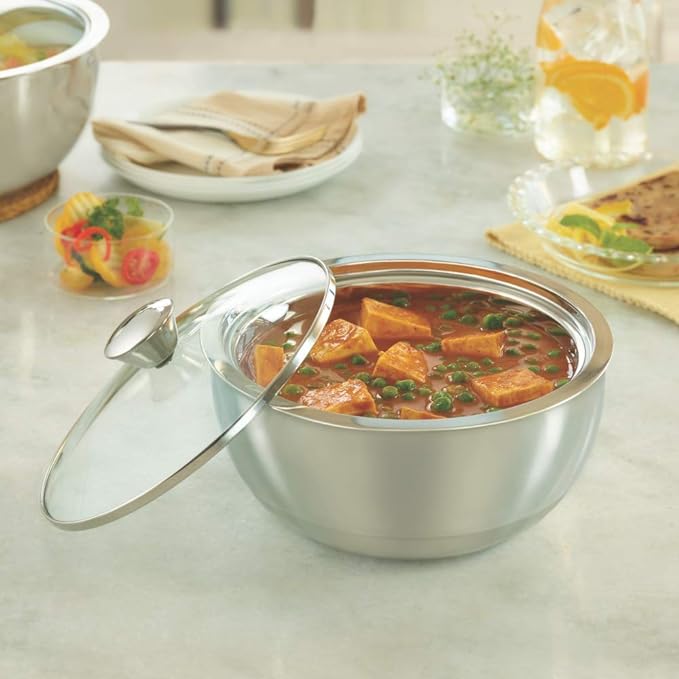 Borosil Insulated Curry Server Bowl | 1.5 Litres | Stainless Steel | Silver