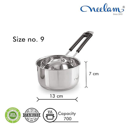 Neelam Premium Stainless Steel Induction Bottom Saucepan with Heat-Resistant Wire Handle 800 ml