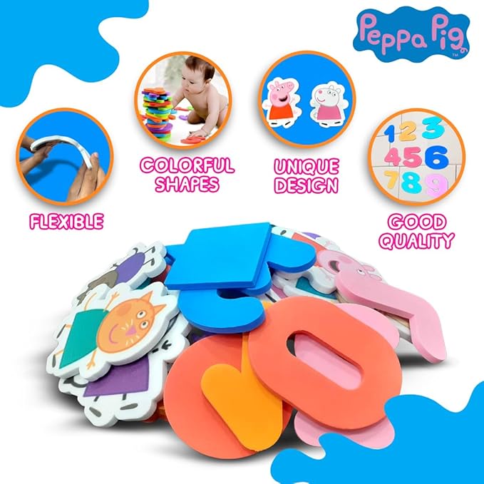 Wembley Peppa Figures Foam Cut Outs for Kids EVA Foam Stickable Bath Toy Set of 32