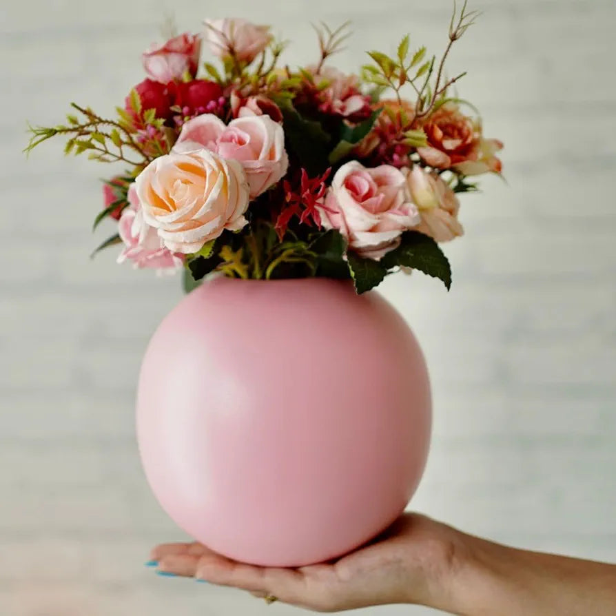 Behoma Metal Ball Round Vase Pink Medium Flowers not Included