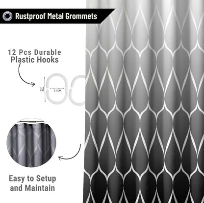 Homethreads Embrace Luxury with Our 6-Feet Long Premium Polyester Shower Curtain with 12 Hooks for a Lavish Bathroom Machine Washable Black