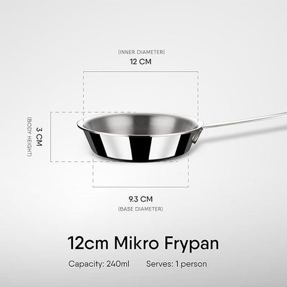 Stahl Artisan Triply Stainless Steel Mikro Frypan, Mini Frying Pan, 1 Omelette Pan | Induction & Gas Stove Compatible | 240 Ml | 12 Cm