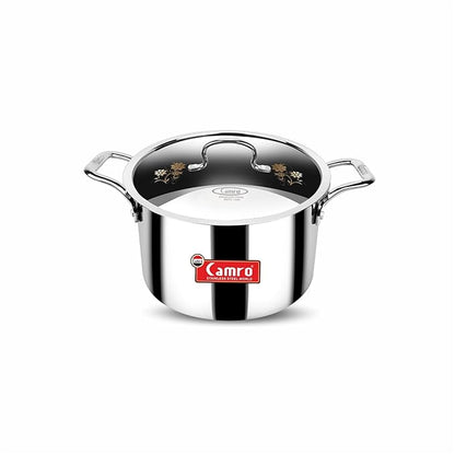Camro Triply Artisian Serving Pot with Lid 13 No 2.4 Liters Induction Friendly Dishwasher Safe