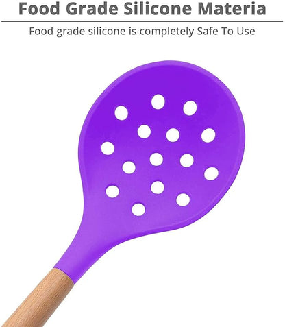 Woodtula Kitchen Silicone Slotted Skimmer with Good Grips Ergonomics Kitchen Cooking Baking Purple