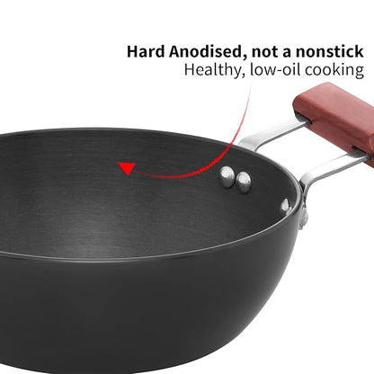 Hawkins Futura 2 litre Deep Kadhai, Induction Deep Fry Pan Hard Anodised Kadai with Glass Lid
