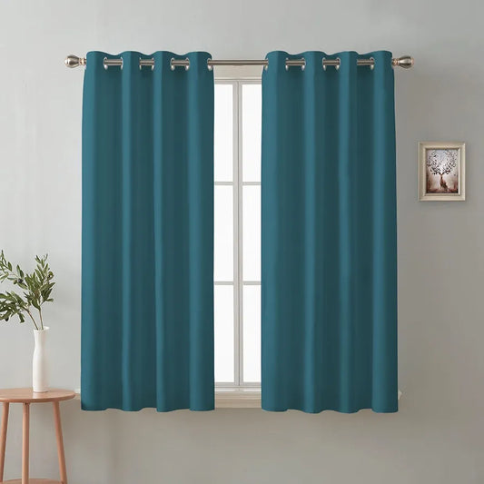 Cloth Fusion Blackout Window Curtains 5 Feet Long Set of 2 Room Darkening Blackout Prussian Blue