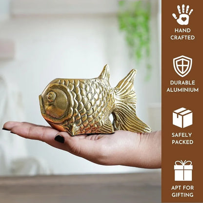 BEHOMA Aluminium Fish Figurine for Good Luck and Success | Candle Holder for Home Dcor Tabletop Living Room | Showpiece for Valentine's Day, Birthday , Gold