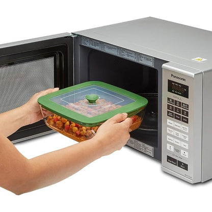 Borosil Microwave Safe and Oven Safe Square Glass Baking Dish With Green Lid | 1 Count | Transparent | 2200 Milliliter