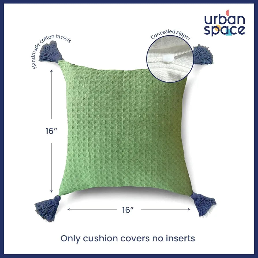 Urban Space Waffle Cotton Cushion Cover Set of 2 Cushion Covers for Sofa, Bedroom, Living Room Waffle Sage Green