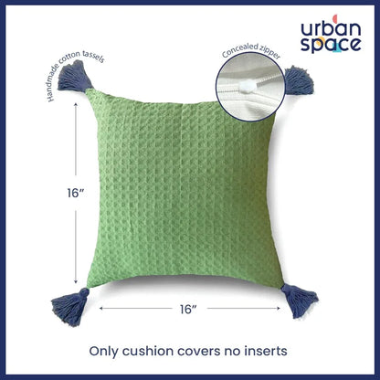 Urban Space Waffle Cotton Cushion Cover Set of 2 Cushion Covers for Sofa, Bedroom, Living Room Waffle Sage Green