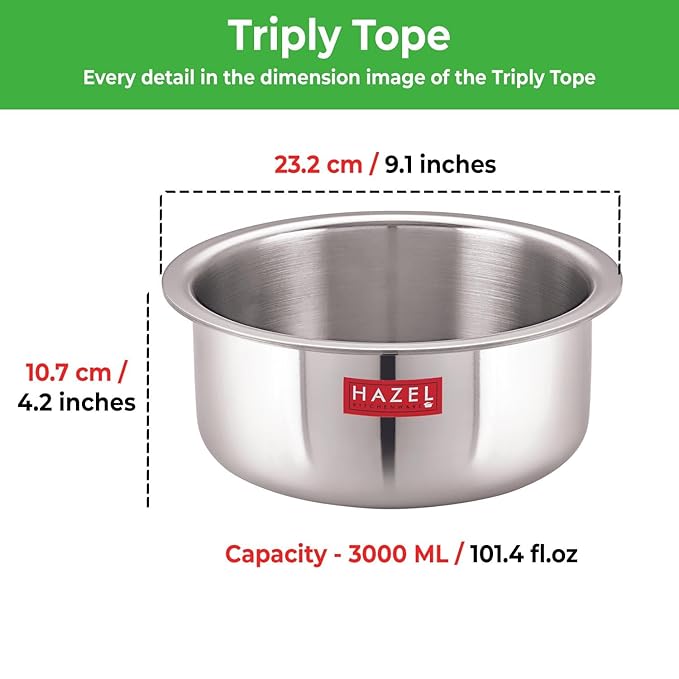 Hazel Triply Stainless Steel Cookware with Lid 3000 ml Stainless Steel Patila Utensils Set for Kitchen