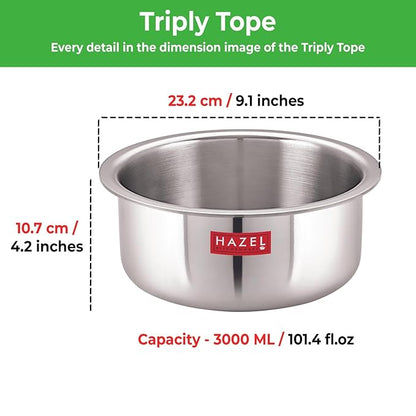 Hazel Triply Stainless Steel Cookware Stainless Steel Patila Utensils Set for Kitchen 3600 ml