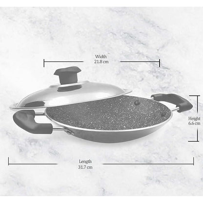 Milton Pro Cook Granito Non Induction Appachetty With Lid, 21 Cm, Burgundy - 575 gms