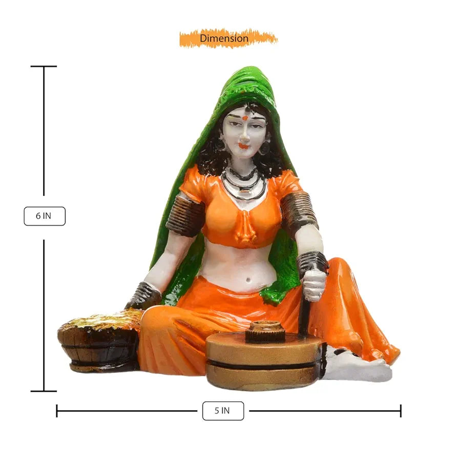 Karigaari India Hnadcrafted Polyresine Lady with Chakki Sculpture