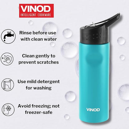 Vinod Snappy Stainless Steel Single Wall Vacuum Insulated Water Bottle - 750ml | Ergonomic Sleek Design