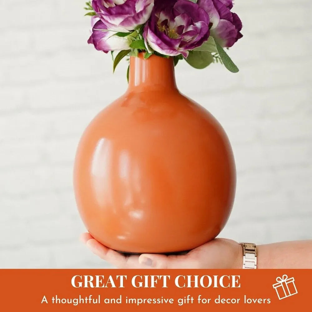 Behoma Metal Flower Vase Orange Flowers not Included