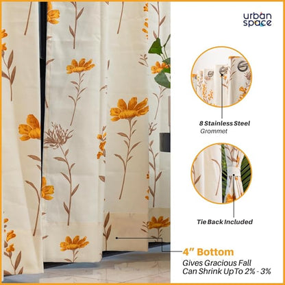 Urban Space Cotton Curtains for Door Set of 2 Orchid Blooms - Yellow