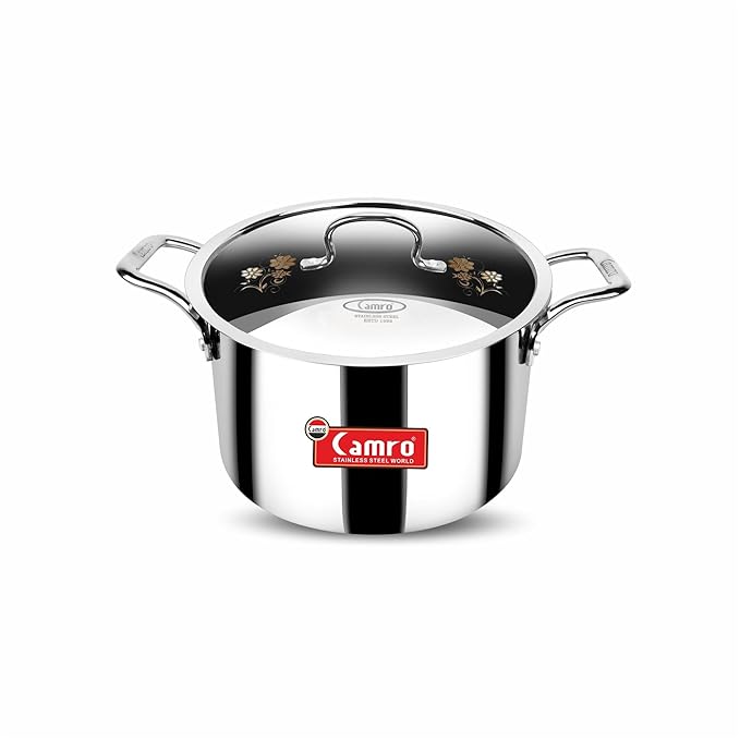 Camro Triply Artisian Serving Pot with Lid 15 No 3.6 Liters Induction Friendly Dishwasher Safe