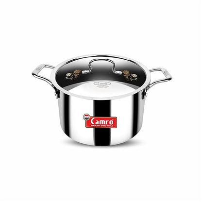 Camro Triply Artisian Serving Pot with Lid 15 No 3.6 Liters Induction Friendly Dishwasher Safe
